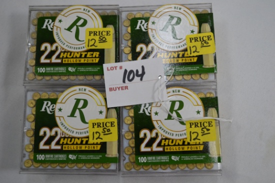 4 Boxes - Remington Golden Hunter .22 LR 40 gr. Plated HP; 100 Rds./Box; 4xBID