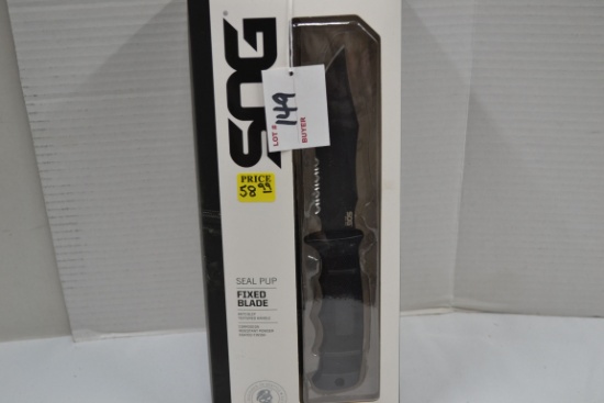 Sog Seal Pup Knife w/Sheath; 9" OAL, 4-3/4" Serrated Blade; NIB