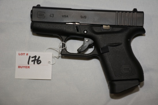 Glock 43 9mm Cal. Semi-Auto Pistol w/2-6 Rd. Magazines, Factory Hard Case and Manual; SN ADEN955; Li