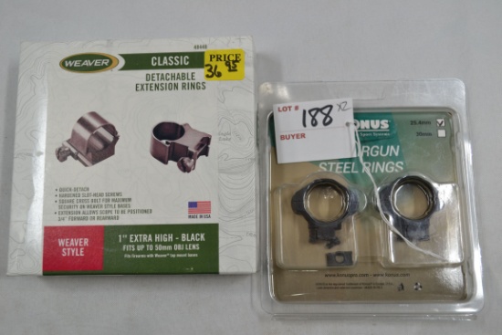2 - Pair of Weaver 1" Scope Rings including .22 Grooved Receiver and Weaver-Style Rail; New; 2xBID