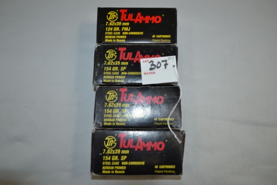 4 Boxes - TulAmmo 7.62x39mm 154 gr. SP; 40 Rds./Box; 4xBID