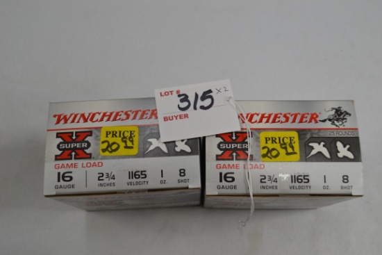 2 Boxes - Winchester Super X 16 Ga. 2-3/4" No. 8 Shot; 25 Rds./Box; 2xBID