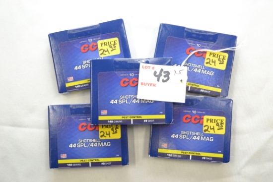 5 Boxes - CCI .44 SPL/.44 Mag. 9-Shot 140 gr. Shot Shells; 10 Rds./Box; 5xBID
