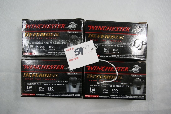4 Boxes - Winchester Defender 12 Ga. 2-3/4" Rifled Slugs; 10 Rds./Box; 4xBID