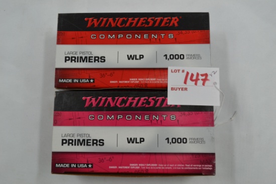 2 Boxes - Winchester Large Pistol Primers; 1000 per Box; 2xBID