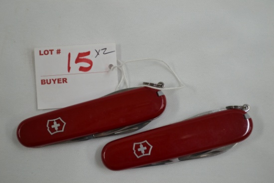 2 - Victorinox Officer 2-Blade Folding Knives w/Opener, Punch, etc.; 2xBID