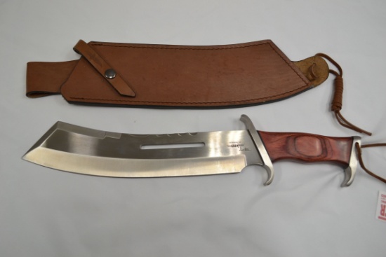 Hibben Knives Hibben-IV SS Bolo/Machete Knife w/Leather Sheath; 17-1/2" OAL, 12" Blade