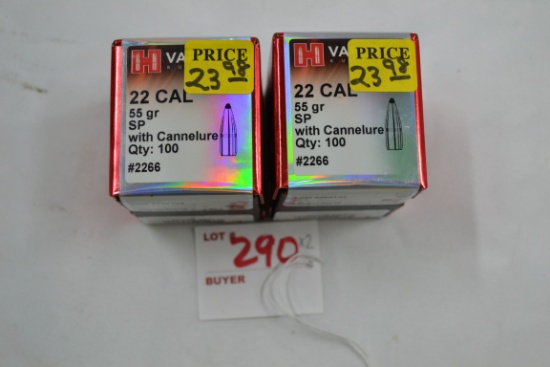 2 Boxes - Hornady Varmint .22 Cal. 55 gr. SP Bullets w/Cannelure; 100 Pcs./Box