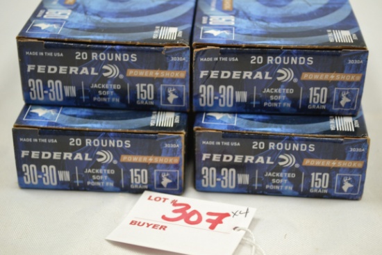 4 Boxes - Federal .30-30 Win. 150 gr. JSP FN; 20 Rds./Box; 4xBID