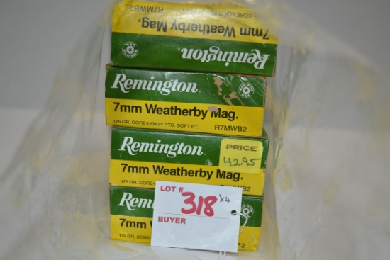 4 Boxes - Remington Core-Lokt 7mm Weatherby Mag. PSP; 20 Rds./Box; 4xBID