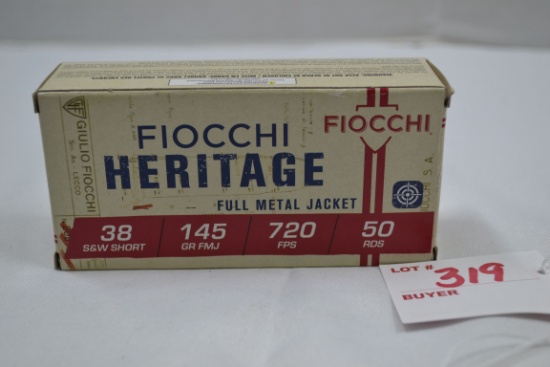 1 Box - Fiocchi Heritage .38 S&W Short 145 gr. FMJ; 50 Rds./Box