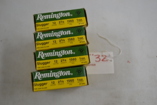 4 Boxes - Remington Slugger 12 Ga. 2-3/4" Rifled Slugs; 5 Rds./Box; 4xBID