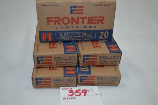 5 Boxes - Frontier 5.56 NATO 55 gr. HP Match; 20 Rds./Box; 5xBID
