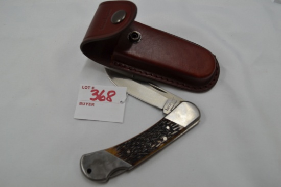 Kershaw Wildcat Ridge Folding Knife w/Leather Pouch; 8-3/8" OAL, 3-1/8" Blade; Like New