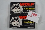 2 Boxes - Wolf 9mm Makarov 110 gr. Copper FMJ, Steel Case; 50 Rds./Box; 2xBID