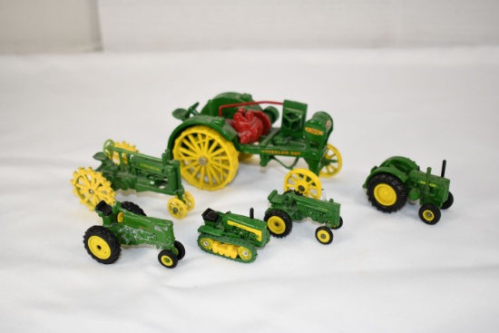 Group of 5 Ertl John Deere Tractors; 1/64 to 1/43 Scale