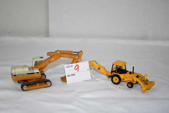 Ertl John Deere Backhoe, International Track Hoe; 1/64 Scale