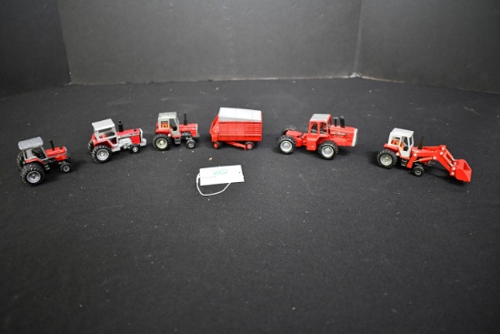 Group of 6 Ertl Massey Ferguson Tractors and Wagon