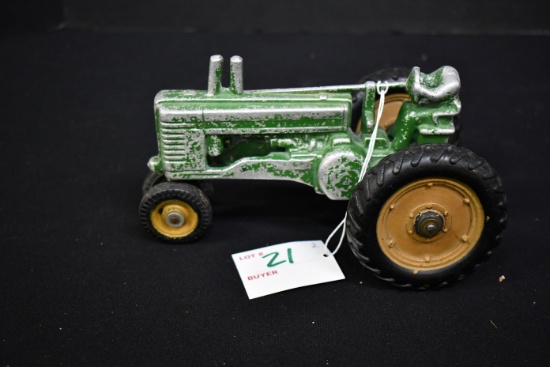 Aluminum Cast John Deere "A" Tractor w/Man; 1:16 Scale; Missing Head