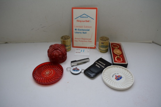 Pair Standard Oil and Amoco Memorabilia including Key Chain, Pocket Knife, Matchbook, and Coasters