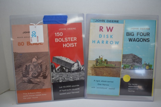 Group of John Deere Advertising Brochures including Blade, Disk Harrow, Bolster Hoist, and Wagons