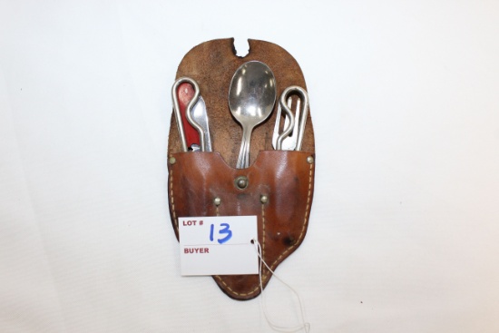 Boy Scouts of America Meal Field Kit w/Spoon, Fork, and Knife in Leather Pouch