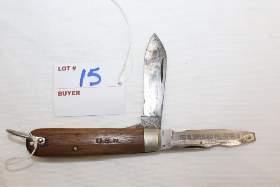 Ulster Knife Co. Double Blade Folding Knife w/Lanyard; Marked U.S. Navy