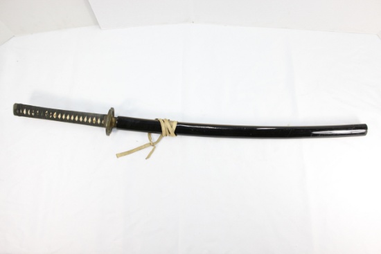 Japanese Sword Signed Musashi w/Non-Matching Carved Wood Scabbard; 40" OAL, 29" Blade