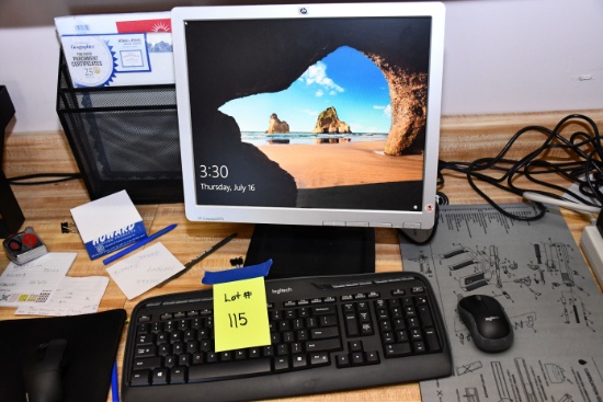 HP Compaq LE1711 Monitor, Logitech Keyboard, Dell Computer Tower, PowerController and Label Printer