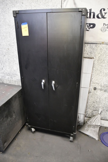 1 2-Door Metal Storage Cabinet w/4 Shelves and Rollers; 32"Wx16"Dx72"T