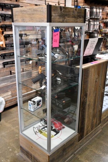 Kansas City Fixture 20"Wx20"Dx68"T Display Cabinet w/Base, 4-Sides Glass, Glass Interior Shelves, LE