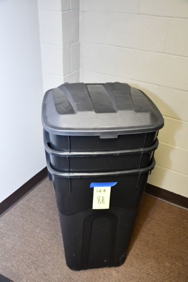 1 Lot of 3 Wheeled Commercial Trash Cans; New