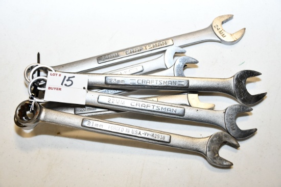 1 Lot of 7 Craftsman Metric Open End Wrenches; 17 to 24mm