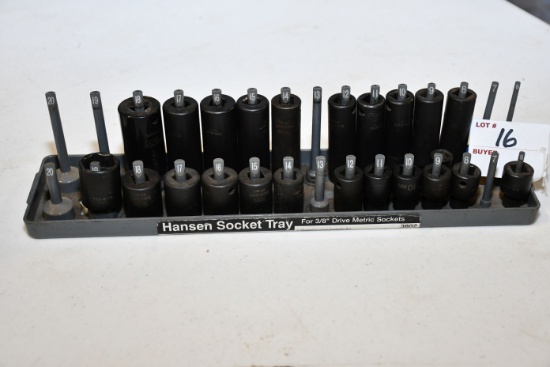 1 Lot of 23 Metric Impact Deep Well and Standard 3/8" Drive Metric Sockets w/Holder