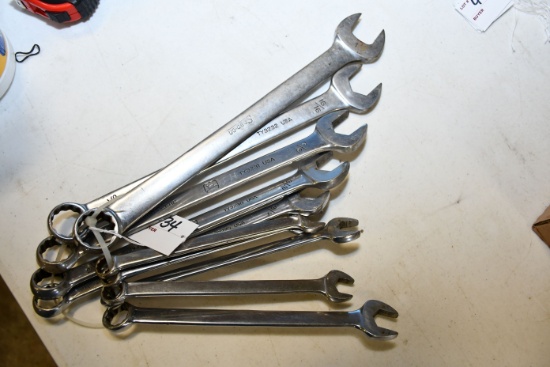 1 Lot of 10 Open End Wrenches including John Deere and Snap-on; 7/16" to 1"