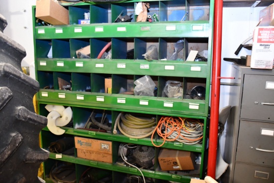 40-Compartment Parts Bin w/Some Misc. Parts; John Deere Green; Stackable