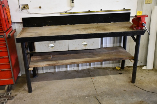 Homemade 2-Drawer Metal Top Workbench w/Heavy Duty Wilton Vise; 6'2"Lx24"W