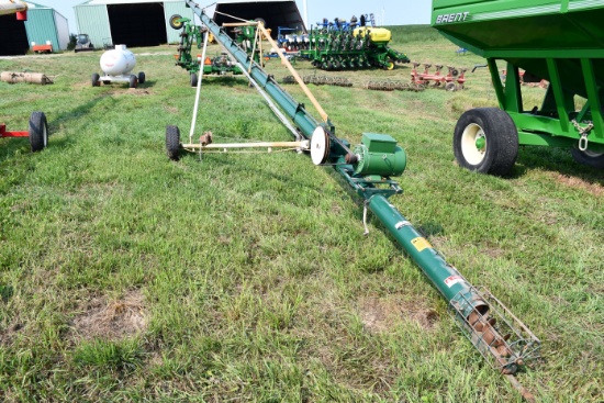 6"x45' Approx. Electric Drive Auger, Needs Tires, Green In Color