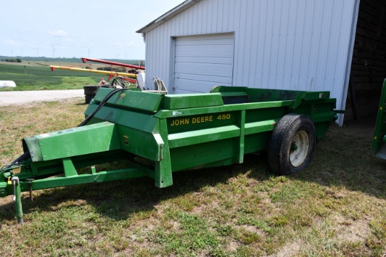 John Deere 450 Manure Spreader w/540pto, Single Axle, Hydraulic Gate; Steel Floor, Good Shape