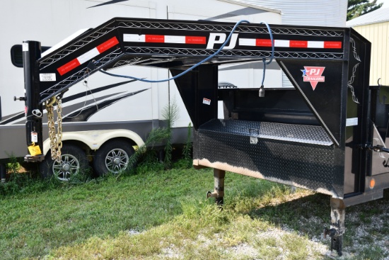 2010 PJ 16' Dump Trailer With Tandem 7000lb. Axles, Gooseneck, Combination Barn Doors Or Spread Gate