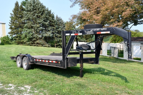 2000 Mustang 18'+2' Gooseneck Tandem Axle Flat Bed Trailer w/Removable Fenders and Winch, Steel Deck