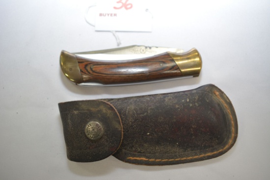 Nieto No. 440C Single Blade Folding Knife w/Wood and Brass Handle and Sheath; Handcrafted in Spain