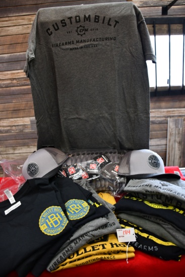 1 Lot of 24 Bullet Hole Caps and 20 Bullet Hole and Custombilt T-Shirts including 10-L and 10-XL