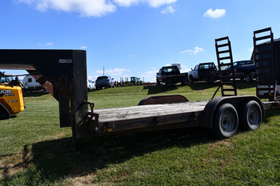 1994 H&H 16' Gooseneck Trailer, With Tandem Axle 5 Bolt Wheels, Decent Floor, Flip Up Ramps, 225 75