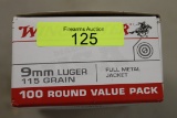 ONE HUNDRED (100) ROUNDS WINCHESTER, 9MM, 115 GR FMJ