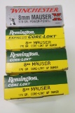 SEVENTY FOUR (74) ROUNDS REMINGTON & WINCHESTER, 8MM MAUSER AMMO