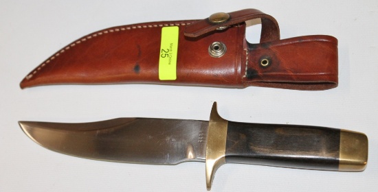 VINTAGE SMITH & WESSON, S&W MODEL 6402 WOOD HANDLE KNIFE, 10" OVERALL LENGTH, W/ SHEATH