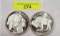 TWO (2) INDIAN BUFFALO .999 SILVER TROY OUNCE ROUNDS