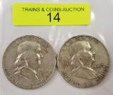 1953 & 1954 FRANKLIN SILVER HALF DOLLARS