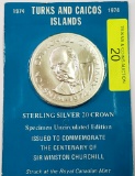 1974 TURKS AND CAICOS STERLING SILVER 20 CROWN COIN
